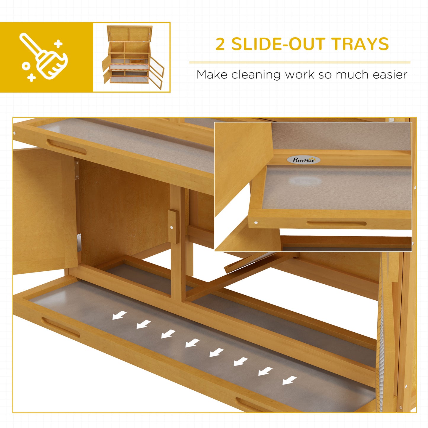 Pawhut Double Decker Rabbit Hutch Bunny Cage Pet House Outdoor W/ Tray, Yellow