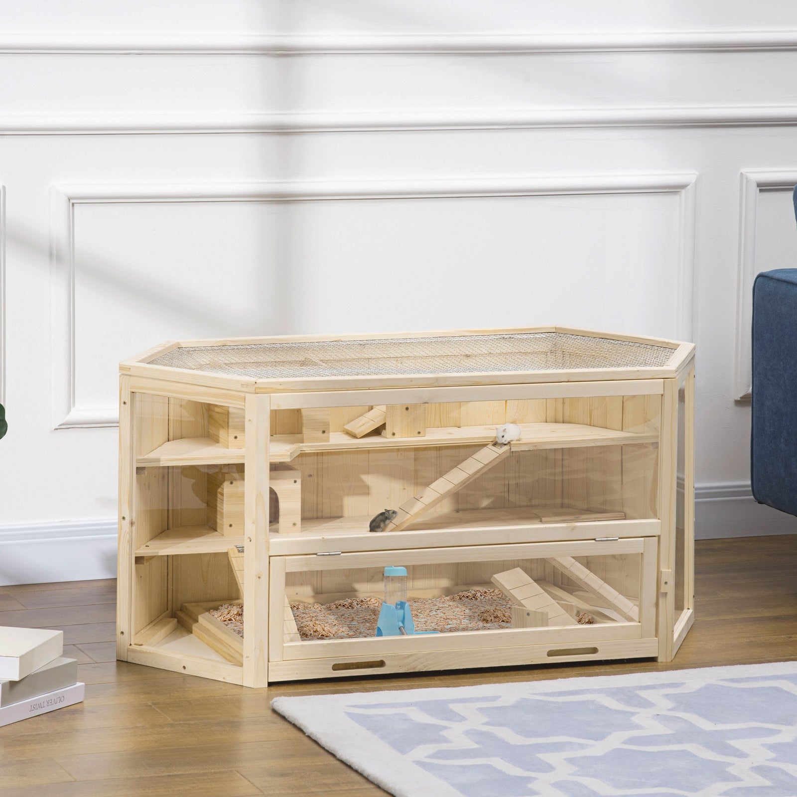 Pawhut 3 Tier Wooden Hamster Cage Gerbil Play Centre W/ Sliding Tray Ramps