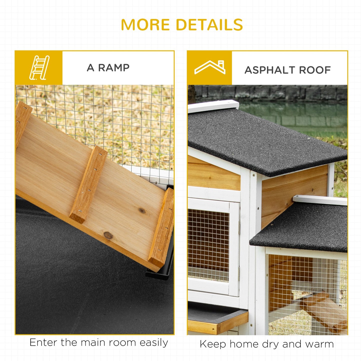 Pawhut Rabbit Hutch, 2-Tier Guinea Pig Hutch, W/ Two Runs, Pull-Out Tray