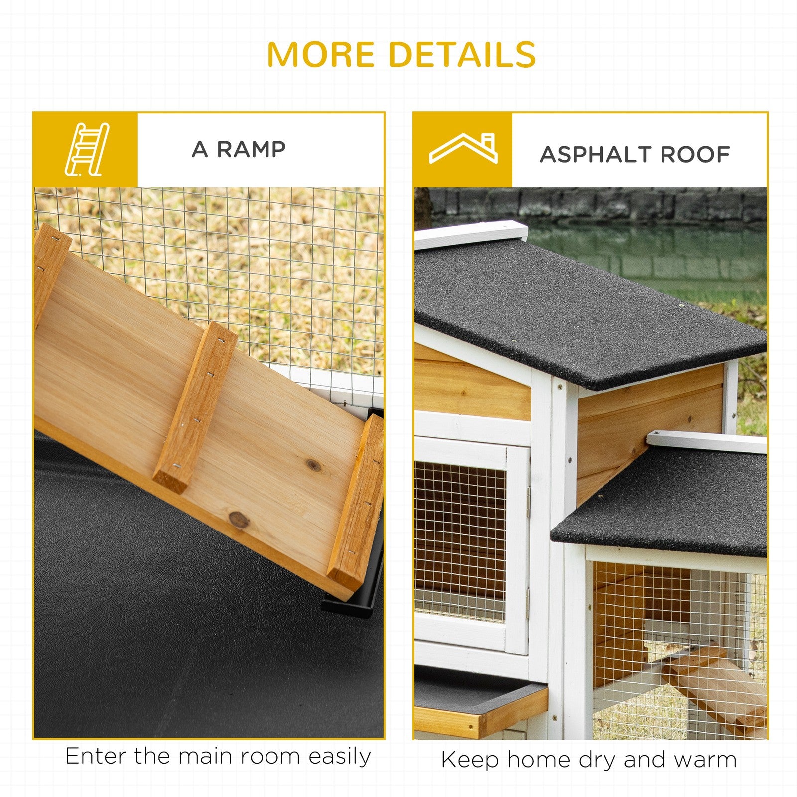 Pawhut Rabbit Hutch, 2-Tier Guinea Pig Hutch, W/ Two Runs, Pull-Out Tray