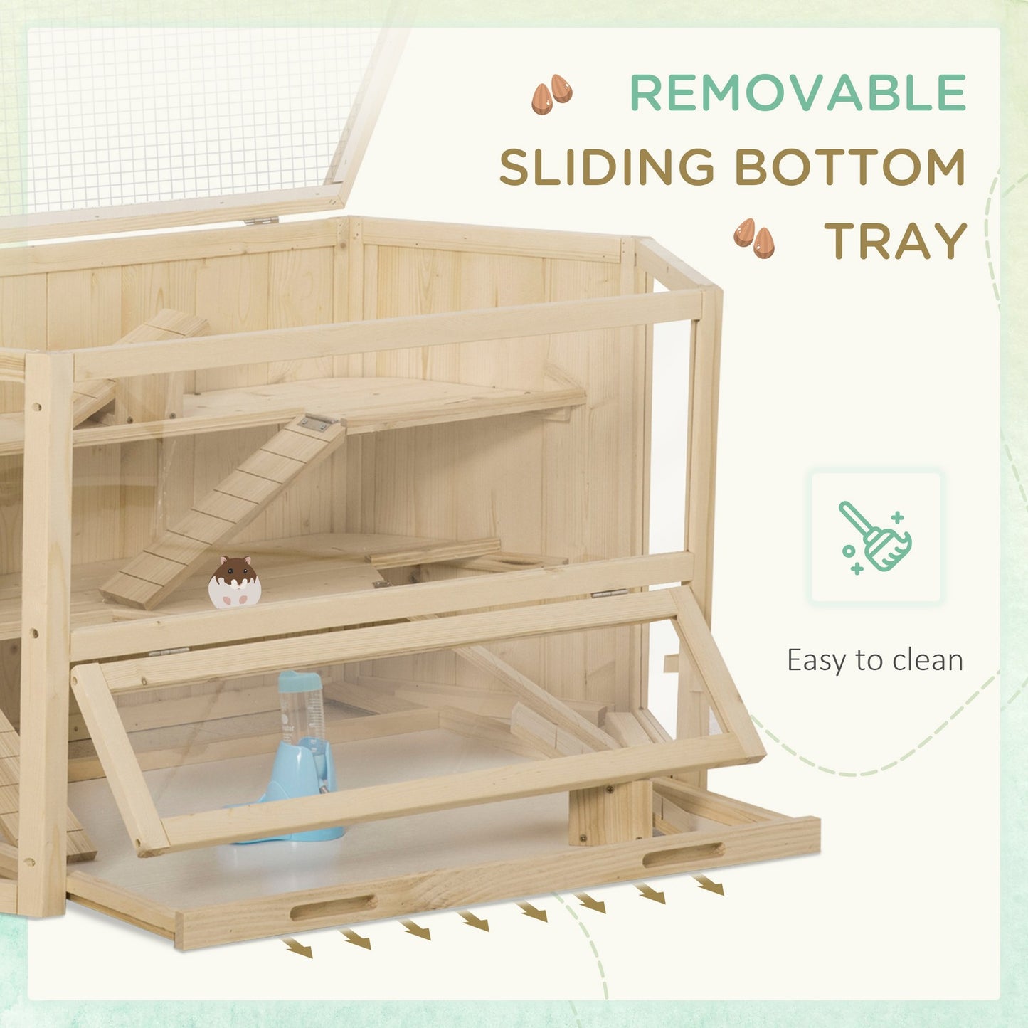 Pawhut 3 Tier Wooden Hamster Cage Gerbil Play Centre W/ Sliding Tray Ramps