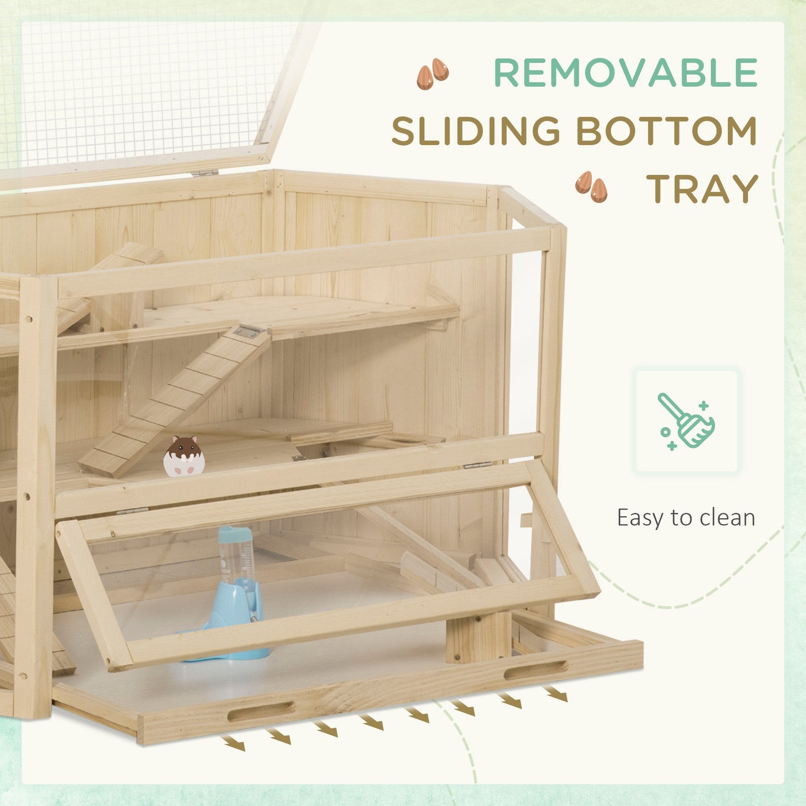 Pawhut 3 Tier Wooden Hamster Cage Gerbil Play Centre W/ Sliding Tray Ramps