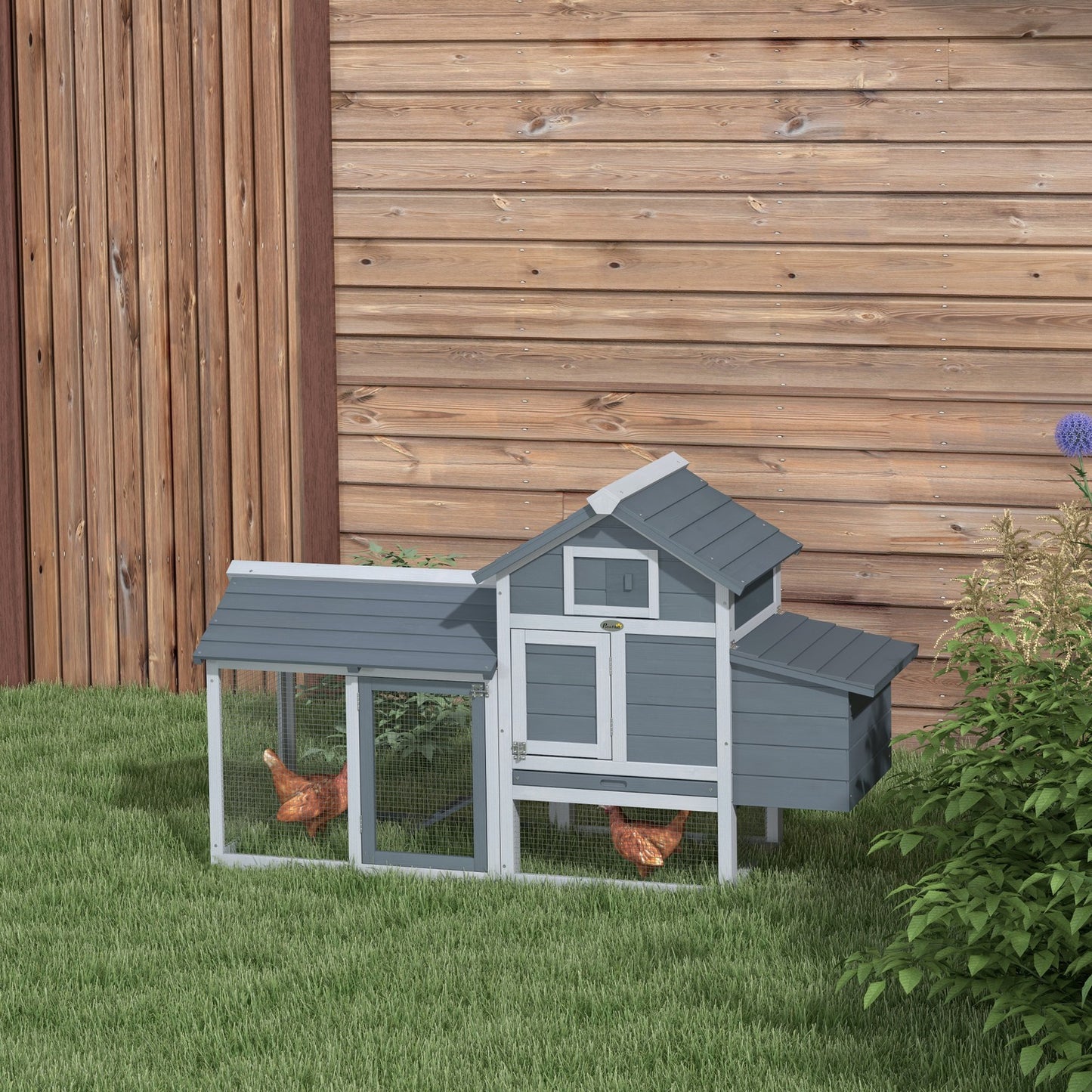 Pawhut Chicken Coop Hen Cage Small Animal Hutch Nesting Box Outdoor Run Grey