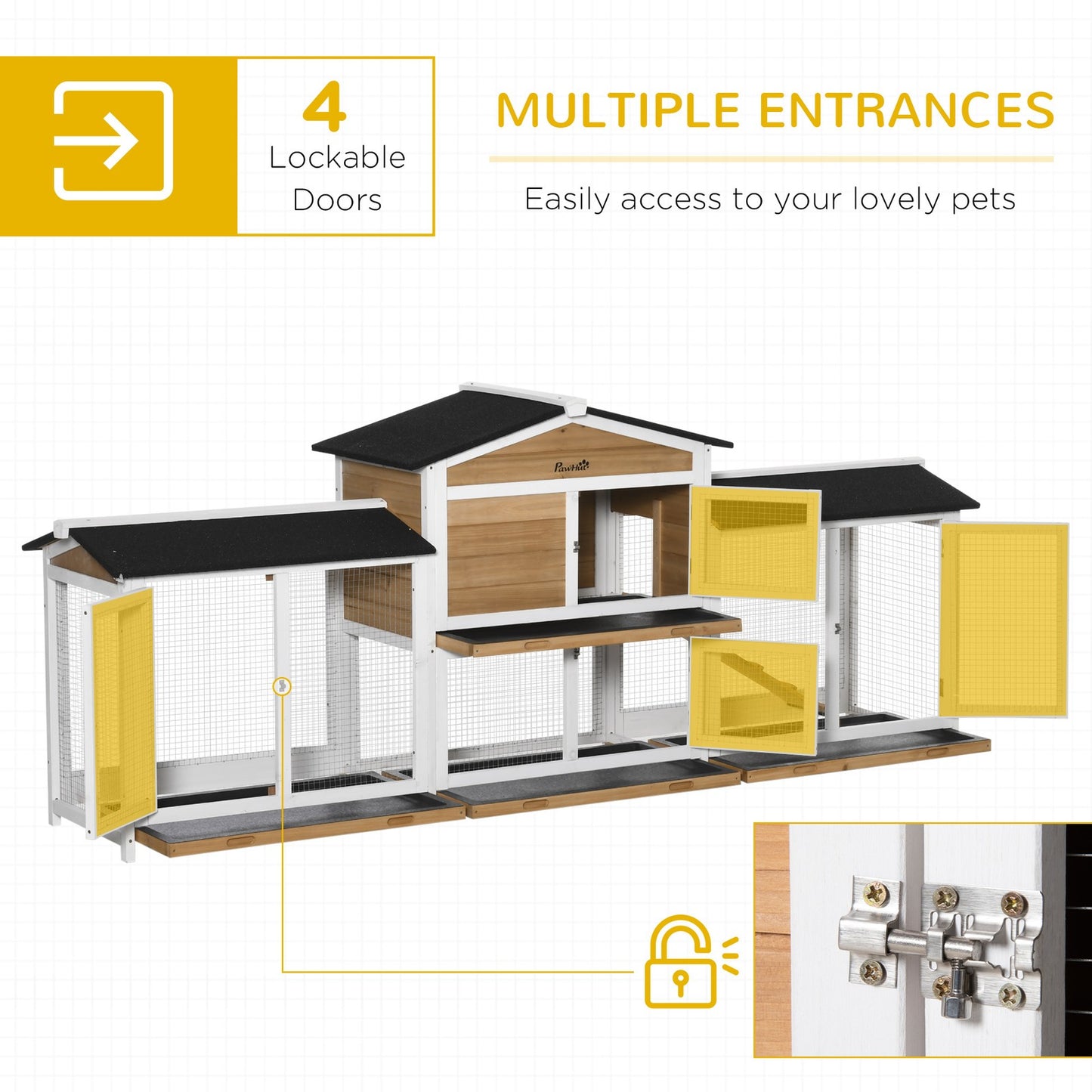 Pawhut Rabbit Hutch, 2-Tier Guinea Pig Hutch, W/ Two Runs, Pull-Out Tray