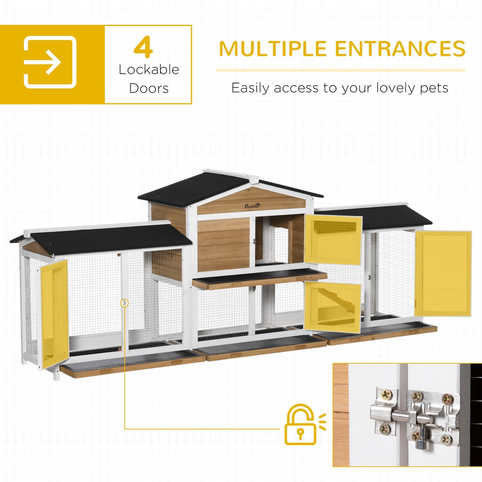 Pawhut Rabbit Hutch, 2-Tier Guinea Pig Hutch, W/ Two Runs, Pull-Out Tray