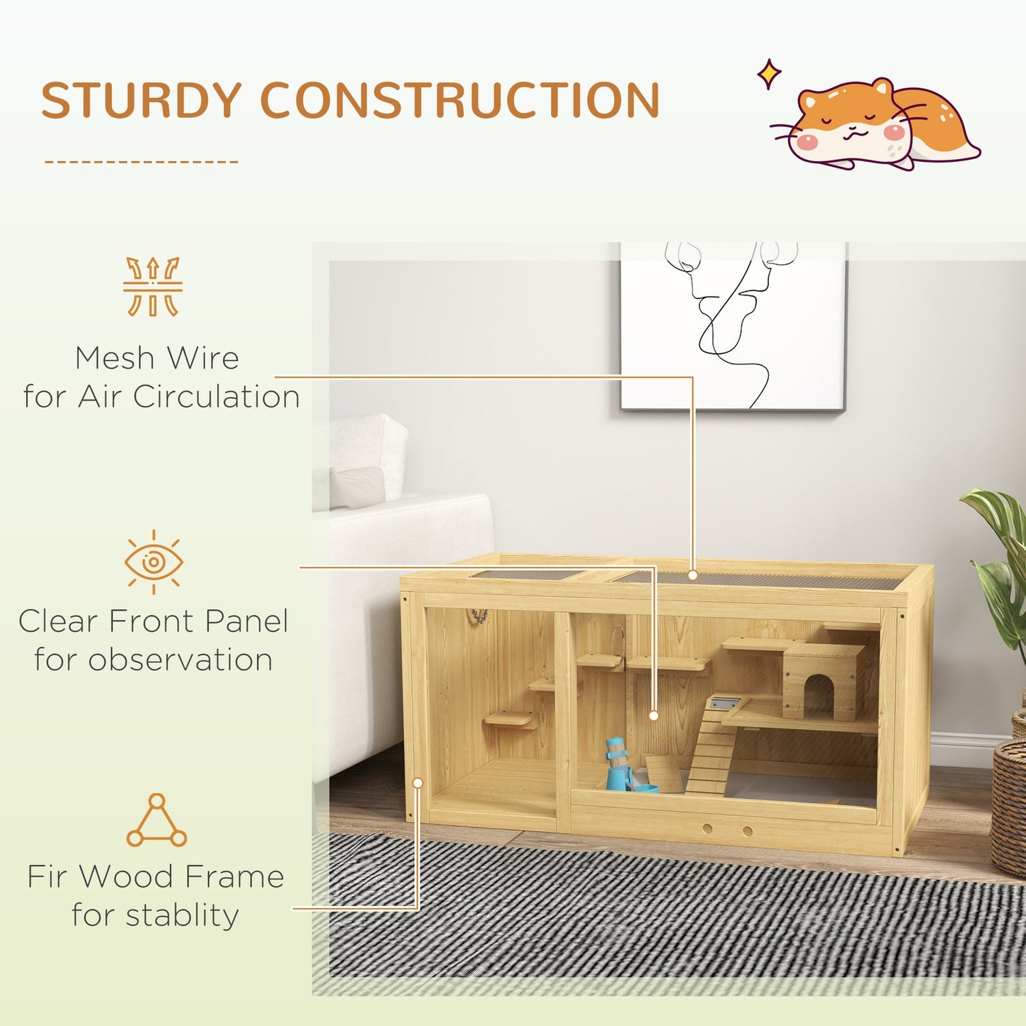 Pawhut Wooden Hamster Cage with Water Bottle, Platforms, Openable Roof