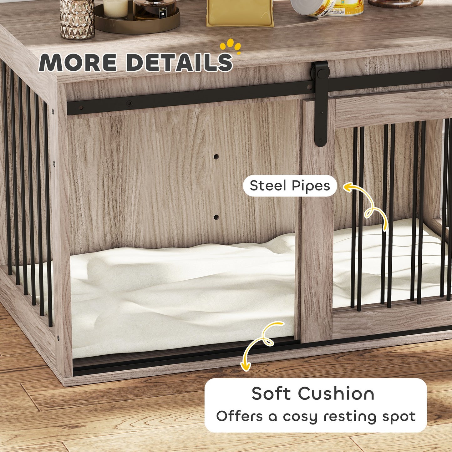 Pawhut Dog Crate Furniture with Removable Cushion for Large Dogs - Brown