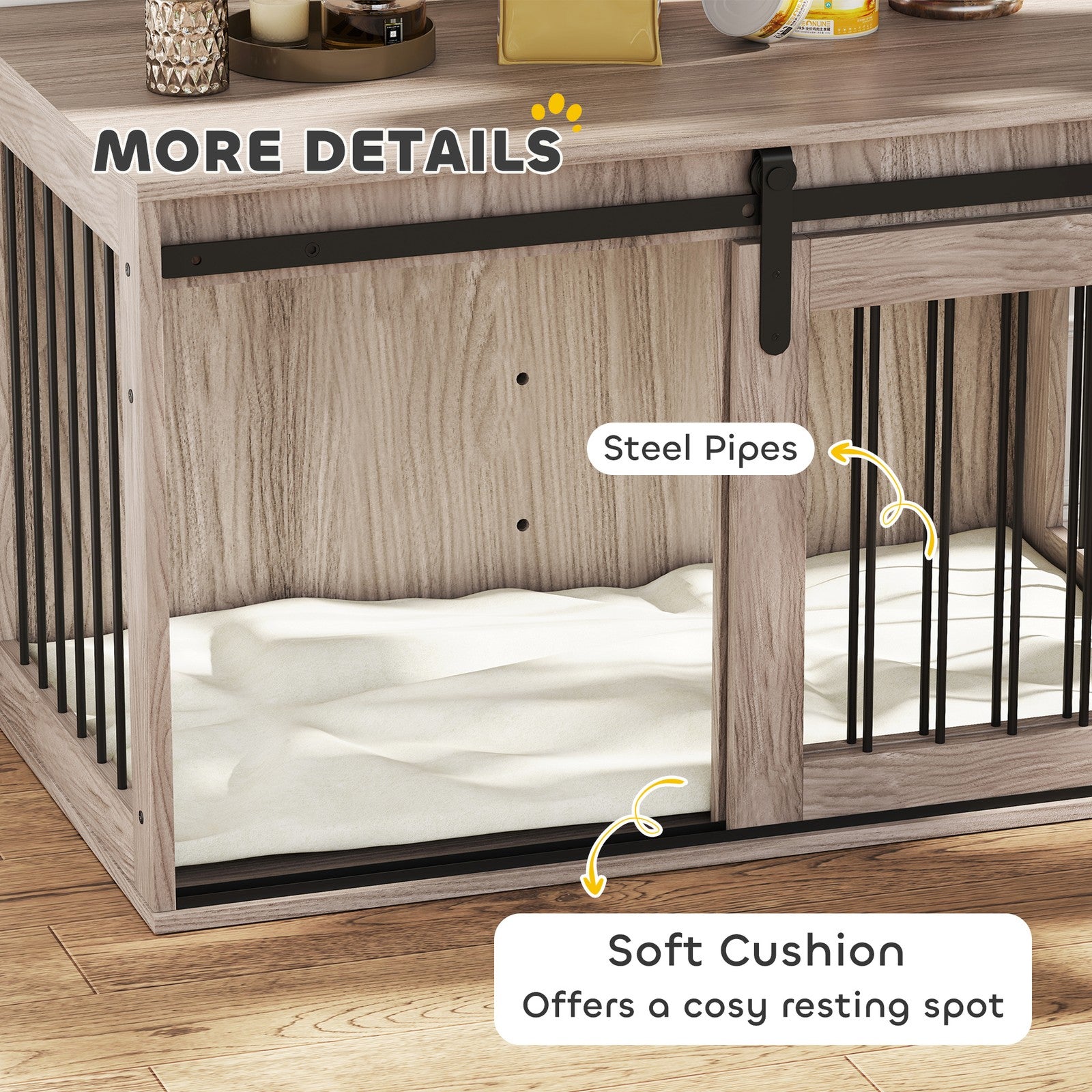 Pawhut Dog Crate Furniture with Removable Cushion for Large Dogs - Brown