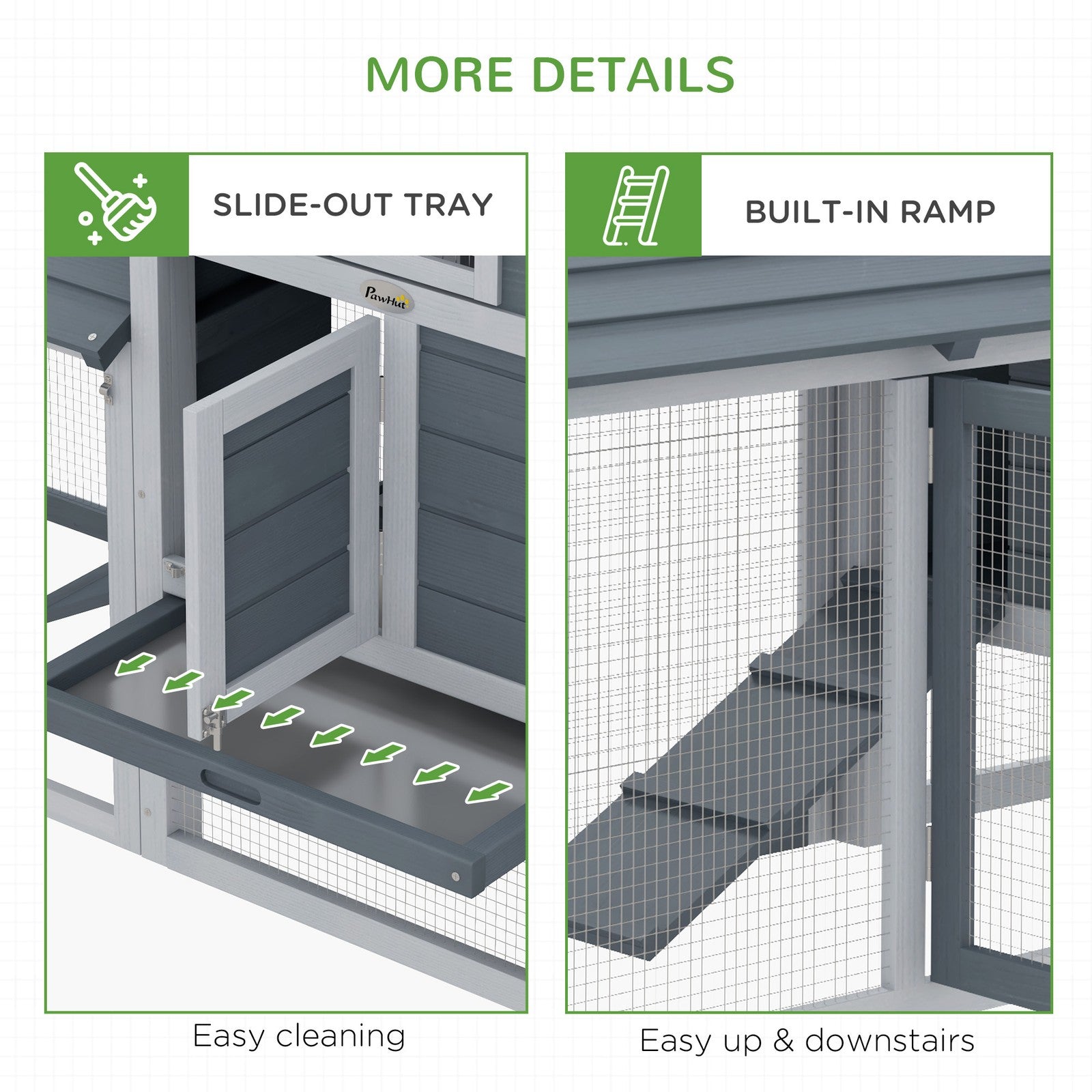 Pawhut Chicken Coop Hen Cage Small Animal Hutch Nesting Box Outdoor Run Grey