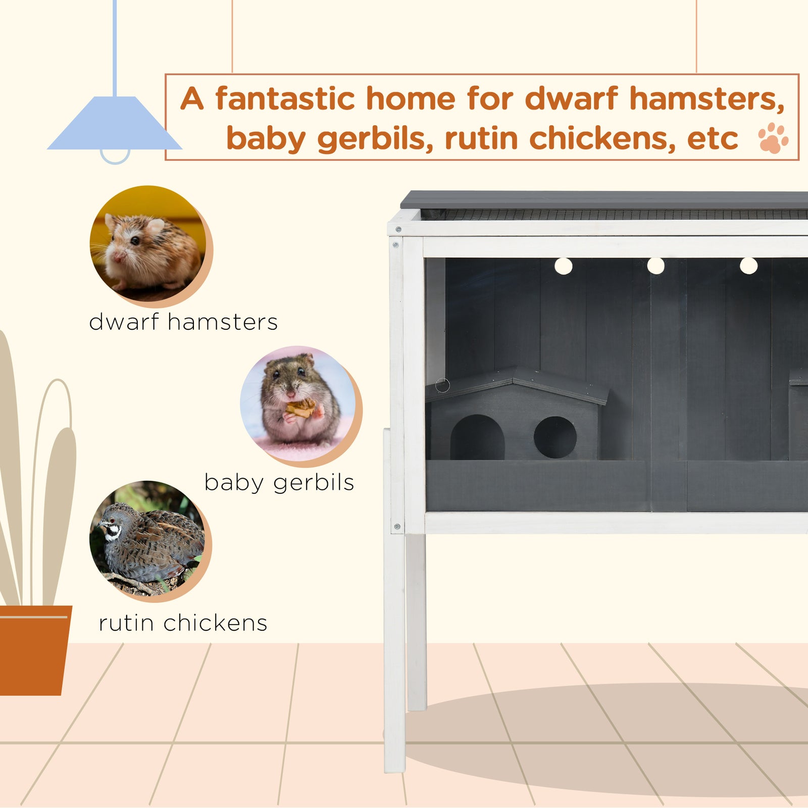 Wooden Hamster Cage, Small Animal Hutch W/ Top Shelf, Huts, Spacious Room