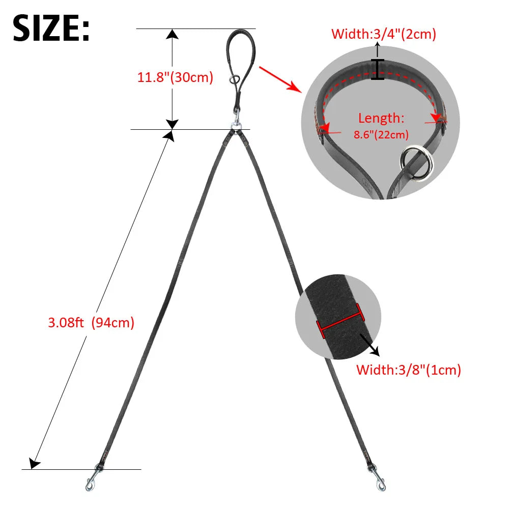 2 Ways Dog Leash Double Two Pet Leather Leads Notangle Coupler with Handle for Walking and Training 2 Small Medium Dogs