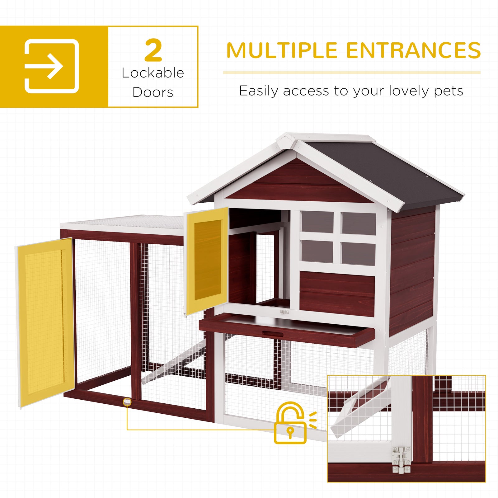 Pawhut 122Cm Wooden Rabbit Hutch Bunny Cage Pet House with Tray Ladder Run