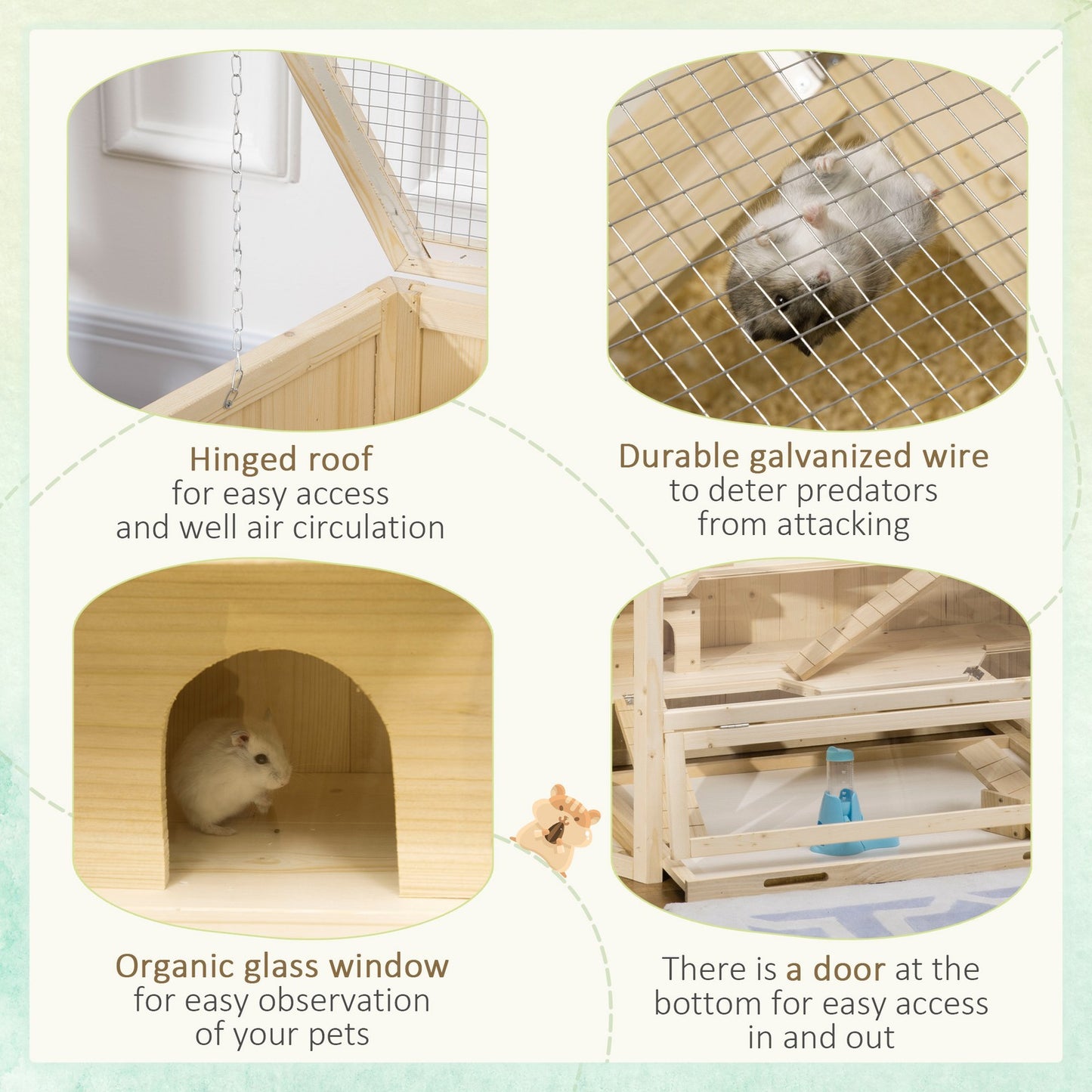 Pawhut 3 Tier Wooden Hamster Cage Gerbil Play Centre W/ Sliding Tray Ramps