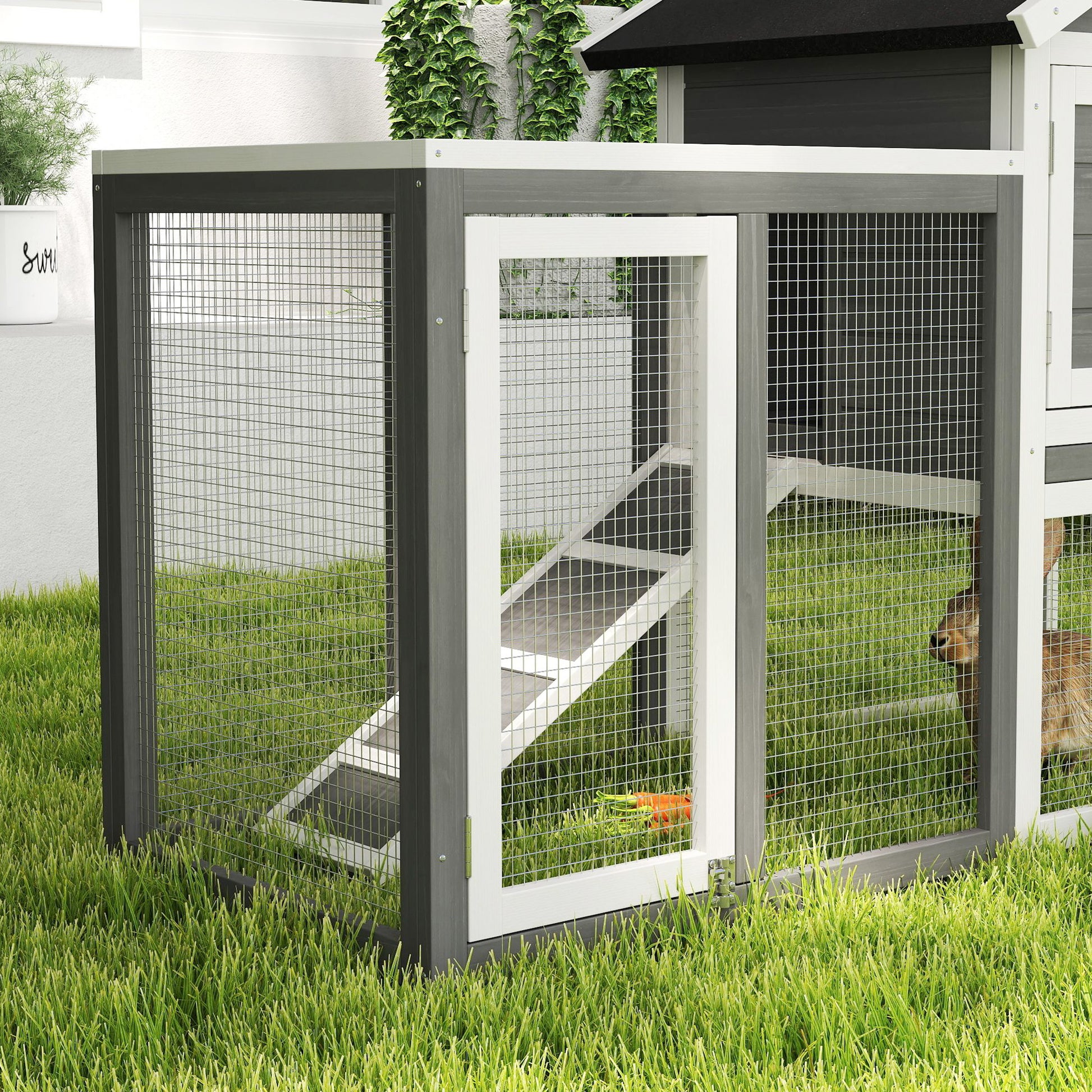 122Cm Rabbit Hutch Cage Bunny House Wooden Habitat Pet Small Animal W/ Tray Ramp