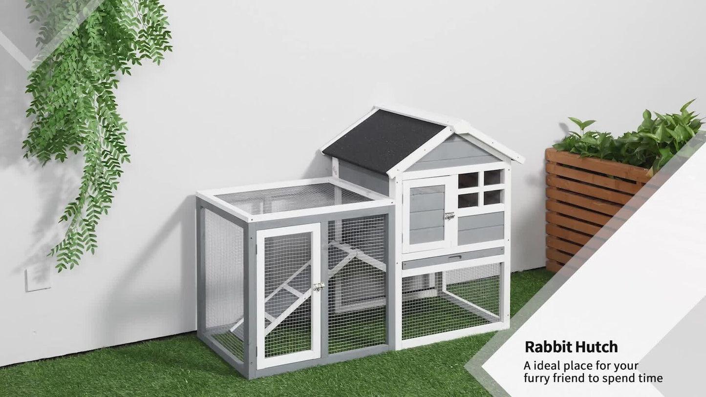 122Cm Rabbit Hutch Cage Bunny House Wooden Habitat Pet Small Animal W/ Tray Ramp