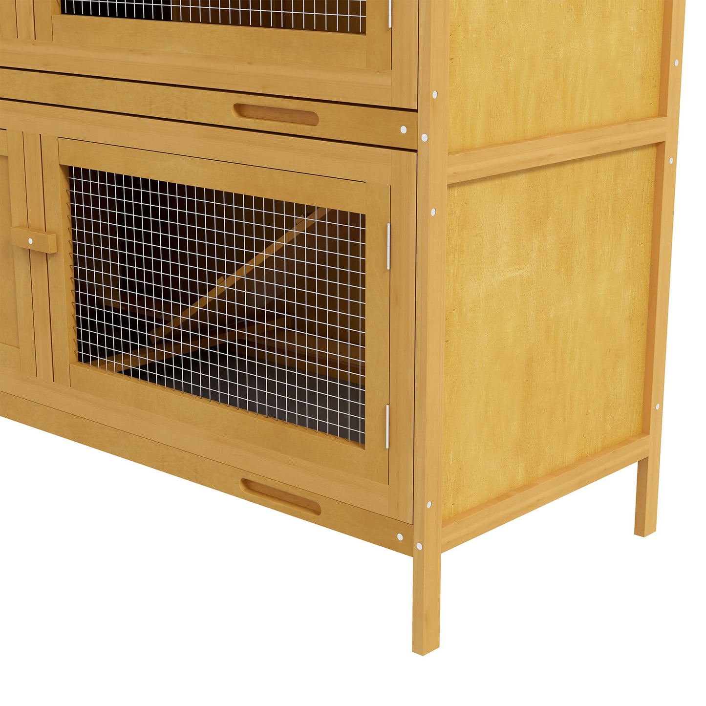 Pawhut Double Decker Rabbit Hutch Bunny Cage Pet House Outdoor W/ Tray, Yellow