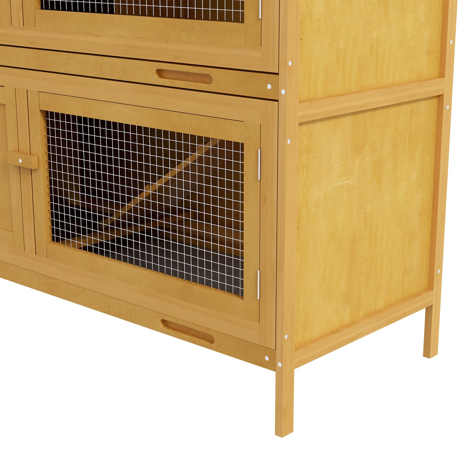 Pawhut Double Decker Rabbit Hutch Bunny Cage Pet House Outdoor W/ Tray, Yellow