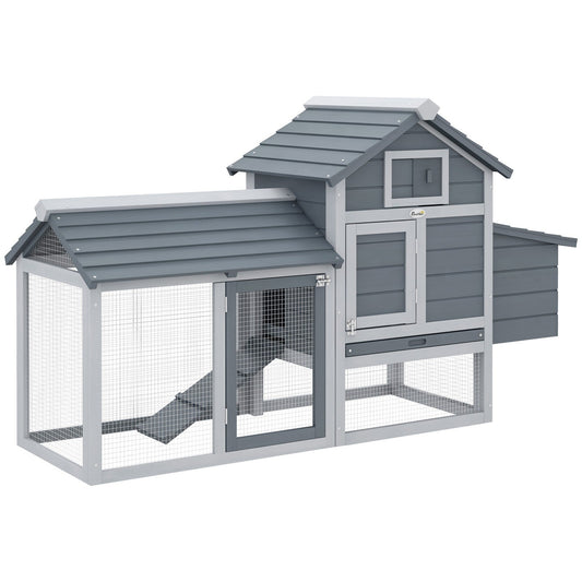 Pawhut Chicken Coop Hen Cage Small Animal Hutch Nesting Box Outdoor Run Grey