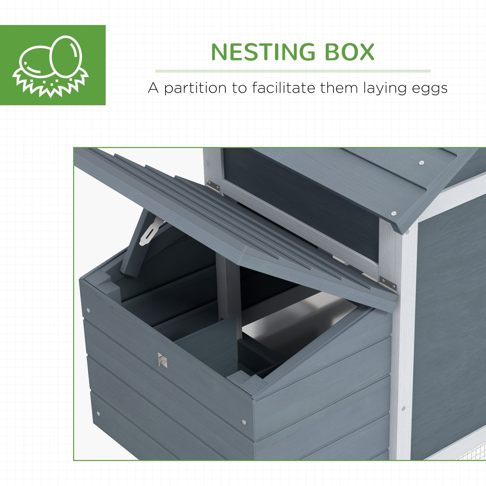 Pawhut Chicken Coop Hen Cage Small Animal Hutch Nesting Box Outdoor Run Grey