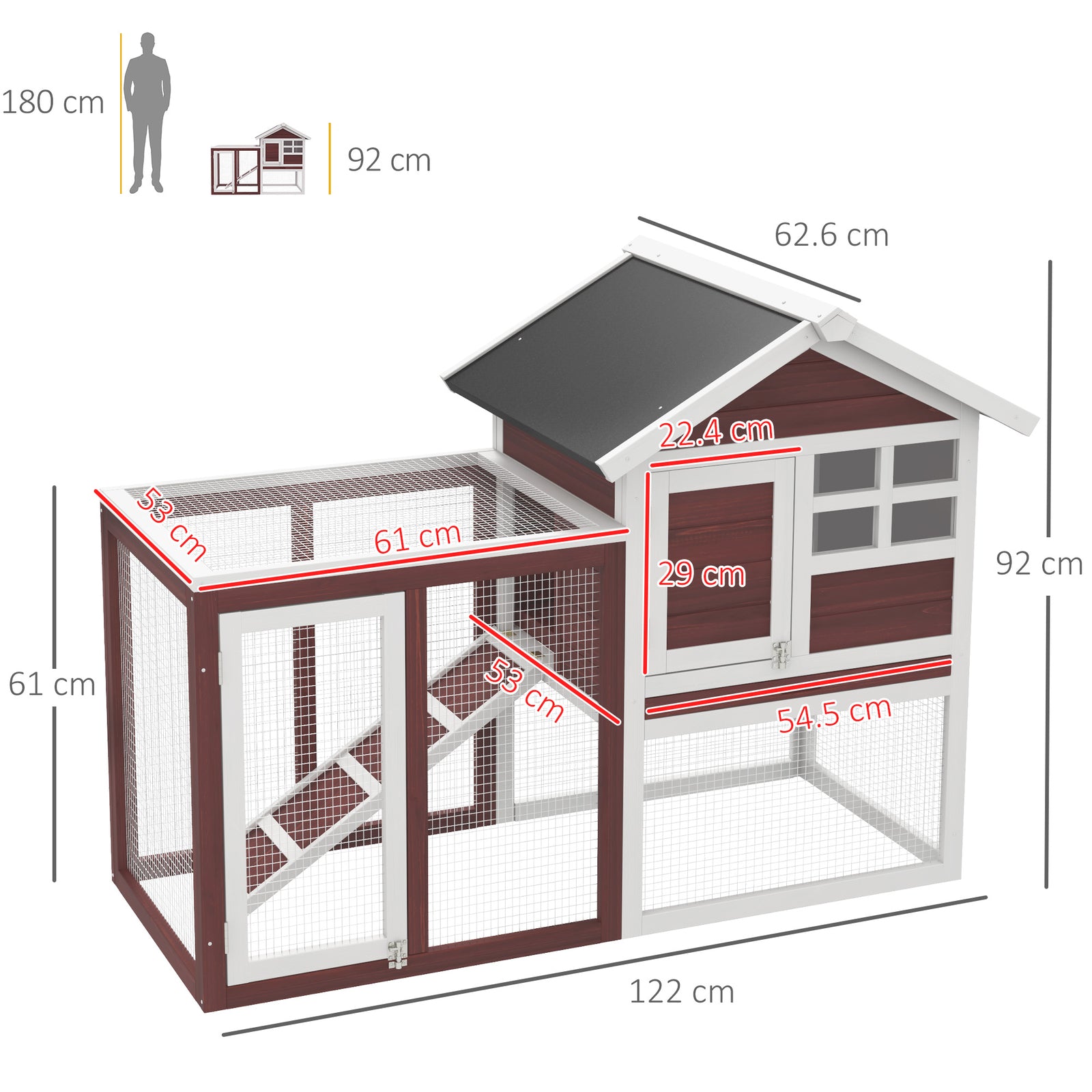 Pawhut 122Cm Wooden Rabbit Hutch Bunny Cage Pet House with Tray Ladder Run