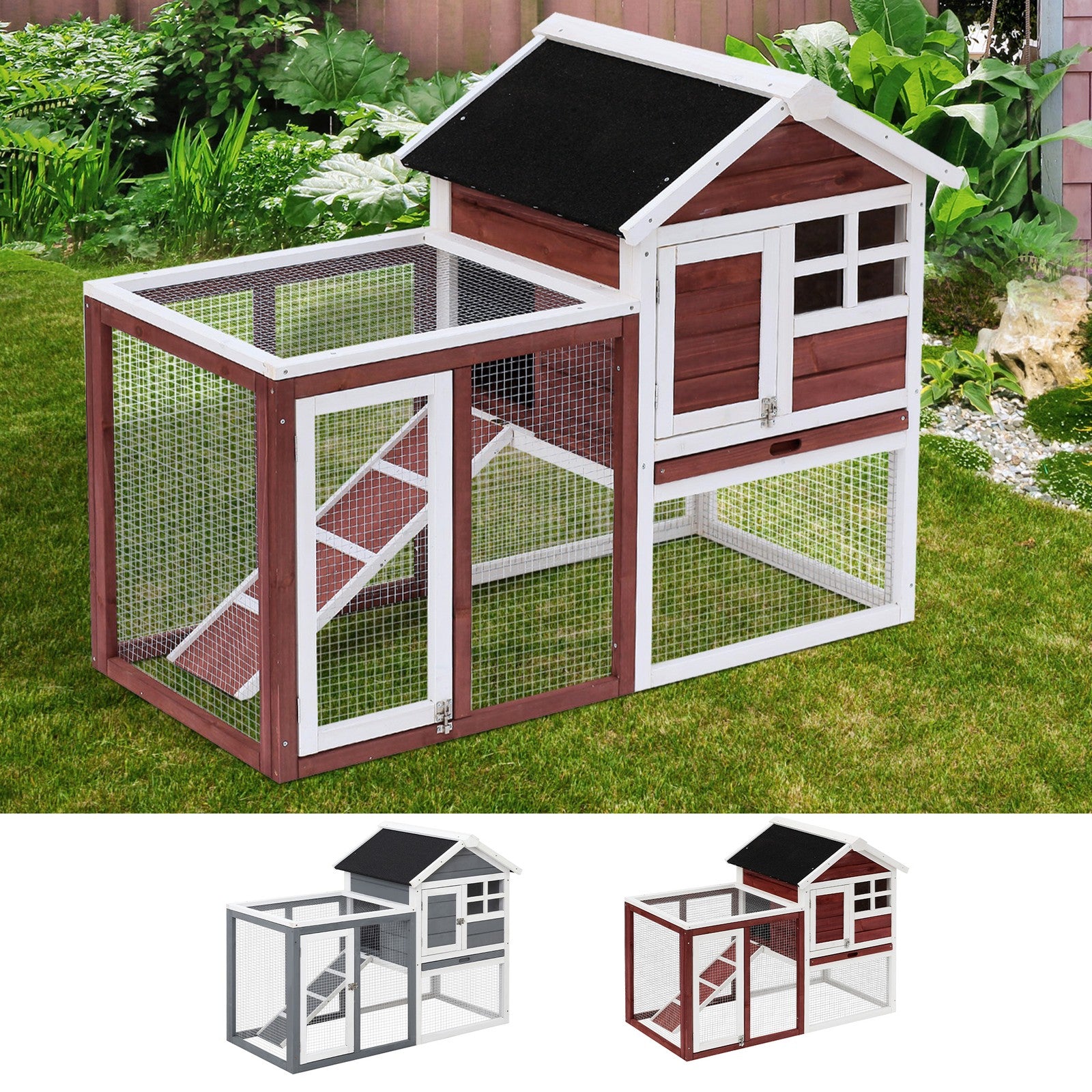 122Cm Rabbit Hutch Cage Bunny House Wooden Habitat Pet Small Animal W/ Tray Ramp