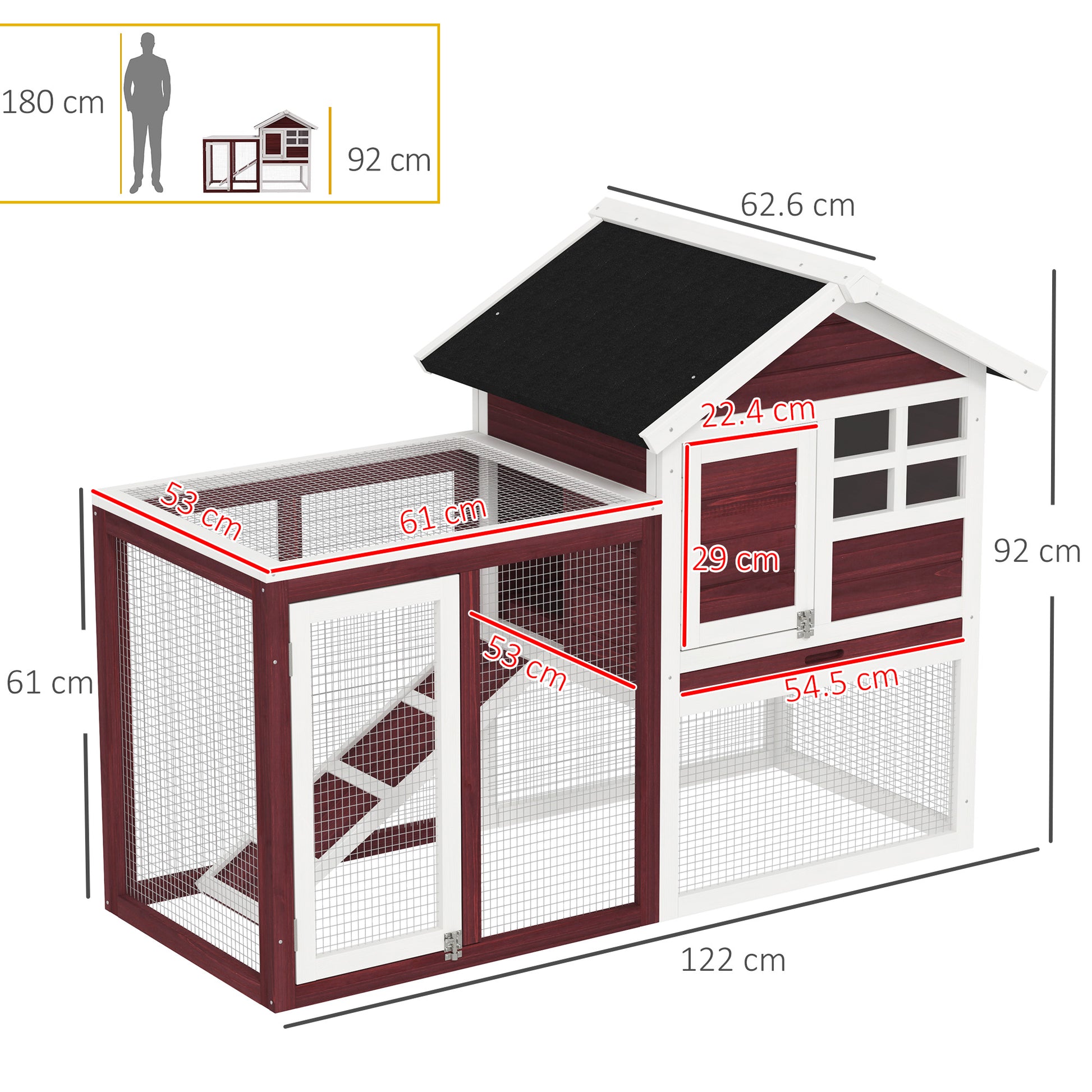 122Cm Rabbit Hutch Cage Bunny House Wooden Habitat Pet Small Animal W/ Tray Ramp
