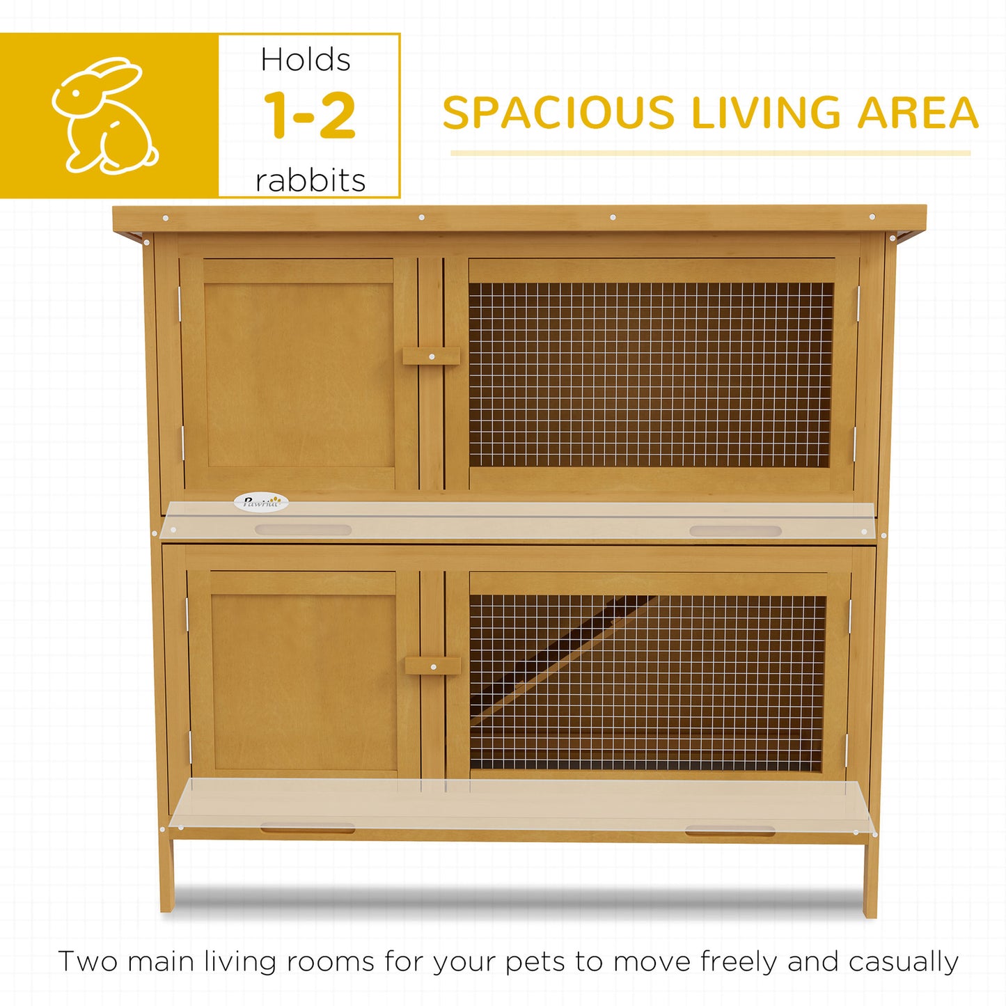 Pawhut Double Decker Rabbit Hutch Bunny Cage Pet House Outdoor W/ Tray, Yellow