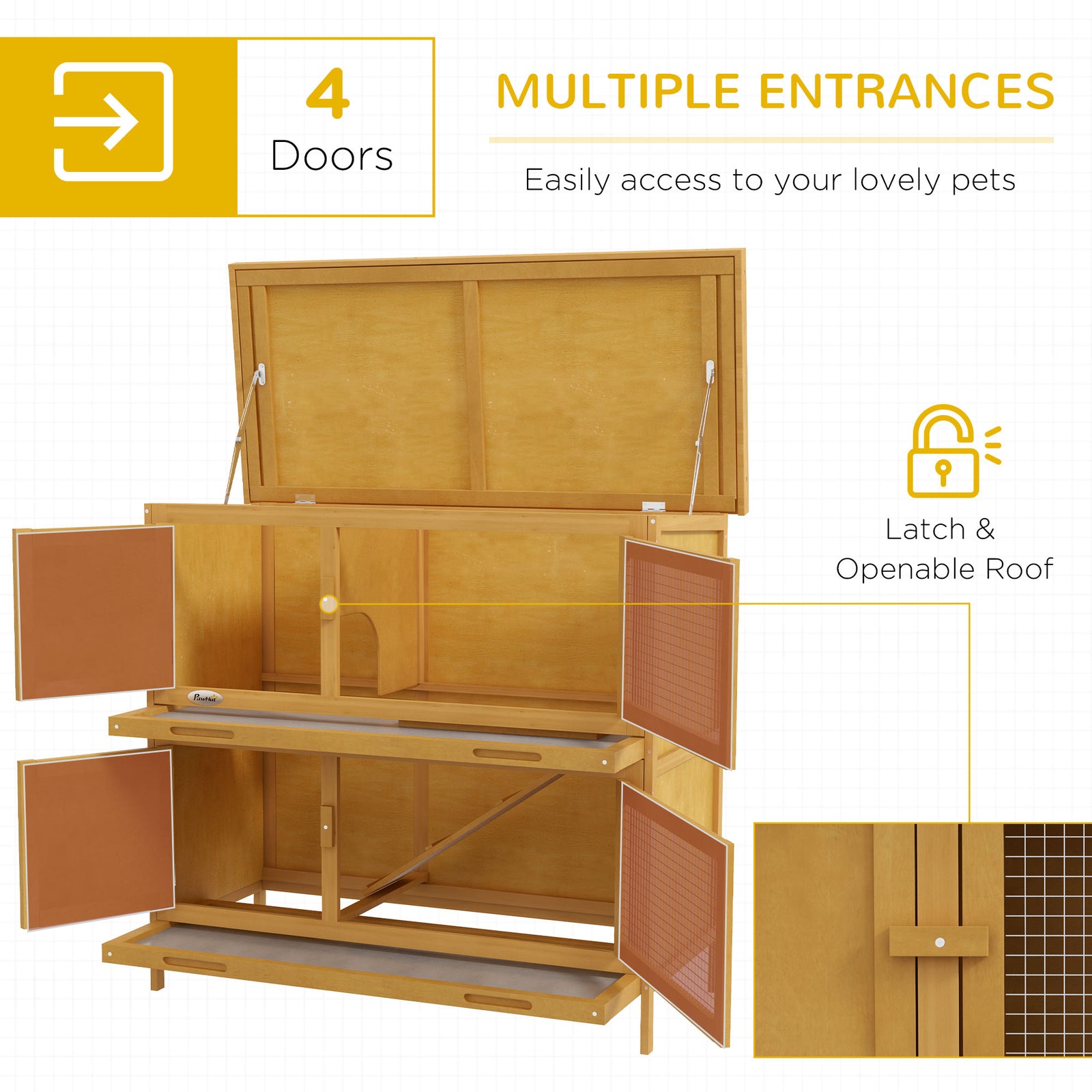 Pawhut Double Decker Rabbit Hutch Bunny Cage Pet House Outdoor W/ Tray, Yellow