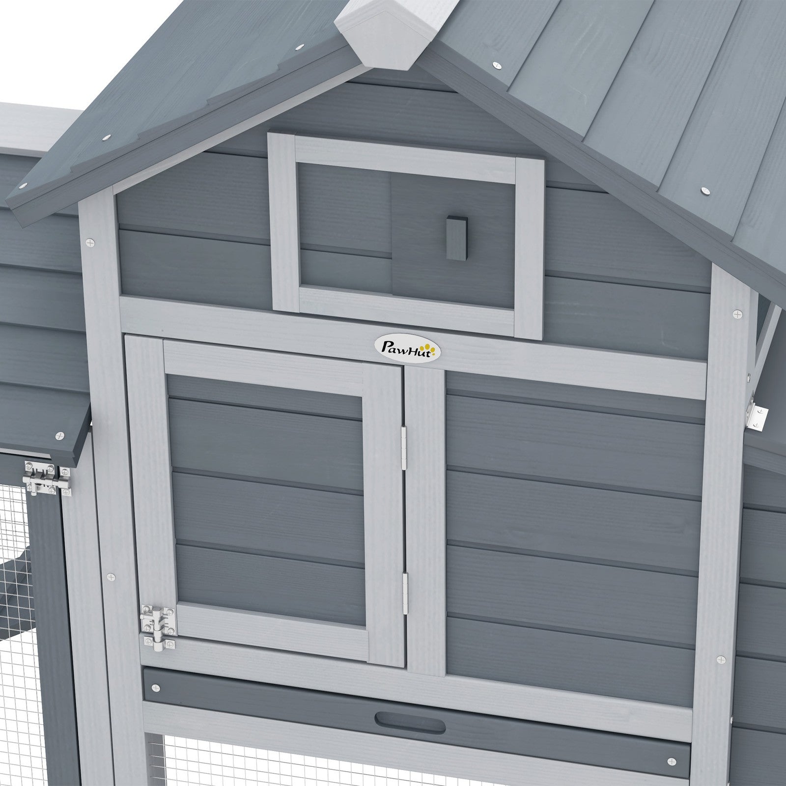 Pawhut Chicken Coop Hen Cage Small Animal Hutch Nesting Box Outdoor Run Grey