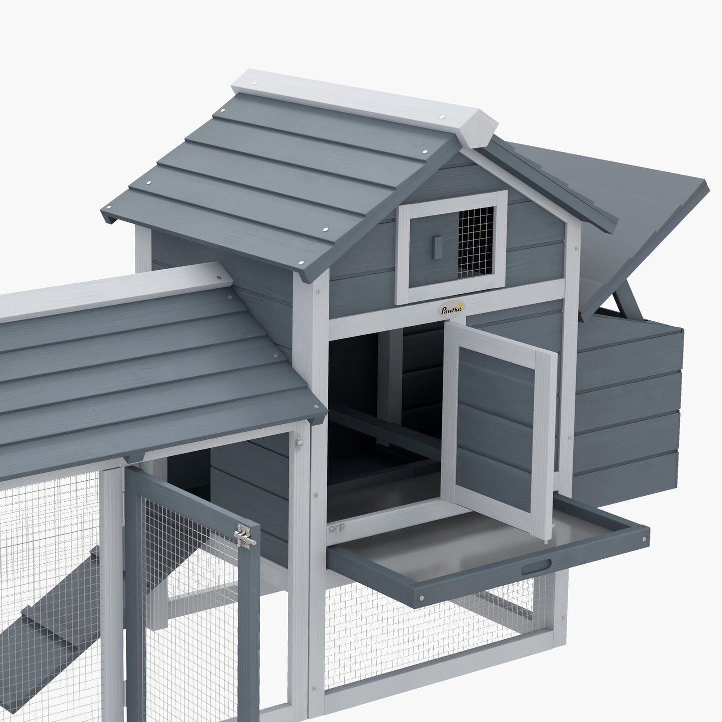 Pawhut Chicken Coop Hen Cage Small Animal Hutch Nesting Box Outdoor Run Grey