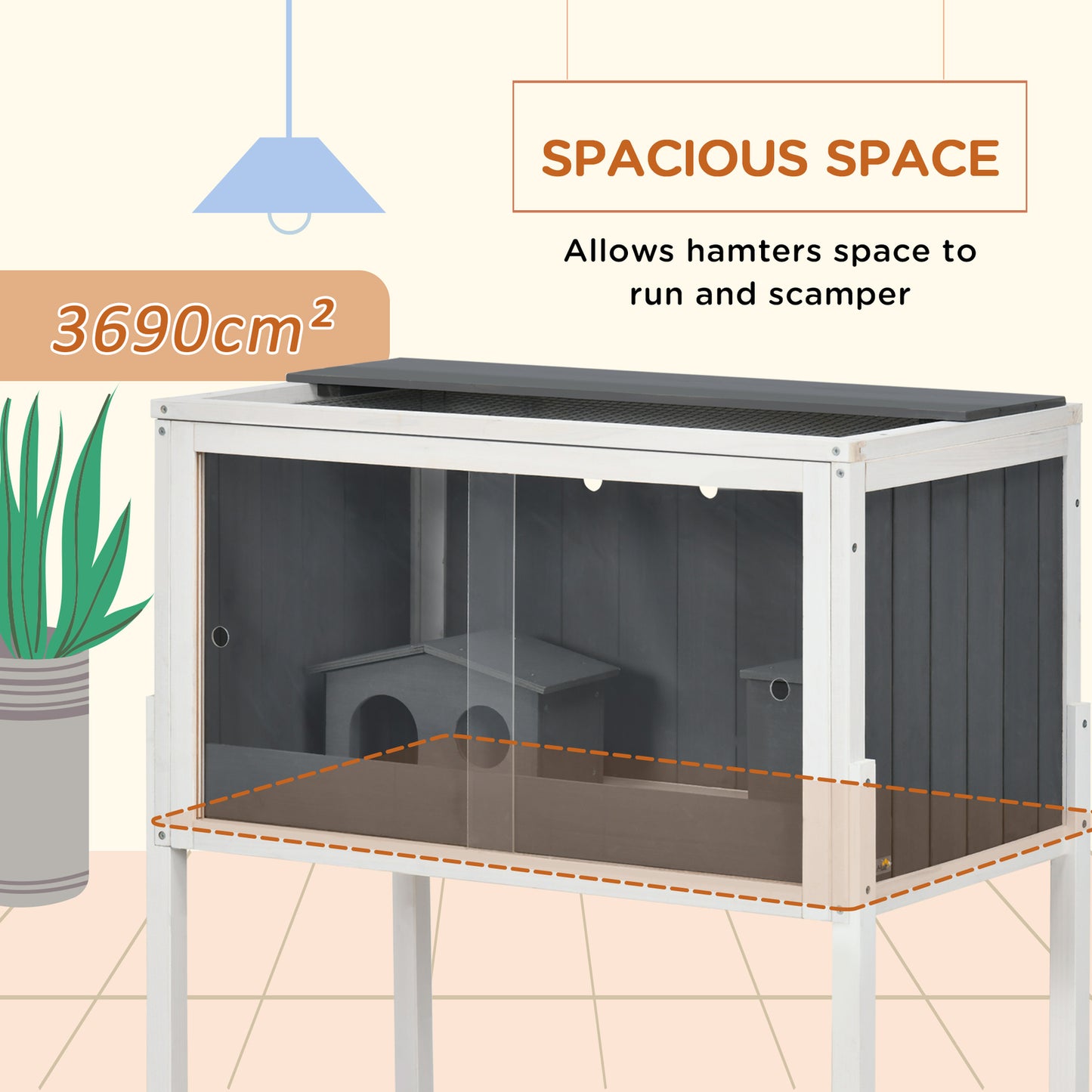 Wooden Hamster Cage, Small Animal Hutch W/ Top Shelf, Huts, Spacious Room