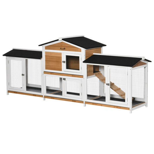 Pawhut Rabbit Hutch, 2-Tier Guinea Pig Hutch, W/ Two Runs, Pull-Out Tray