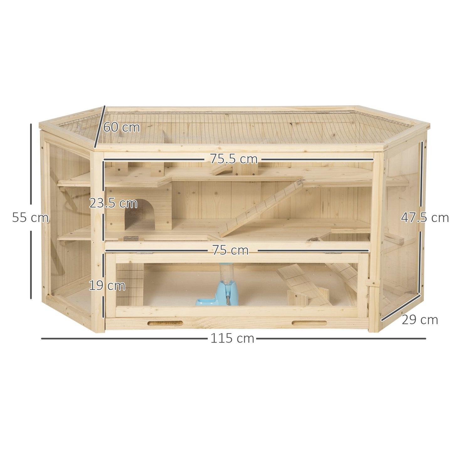 Pawhut 3 Tier Wooden Hamster Cage Gerbil Play Centre W/ Sliding Tray Ramps
