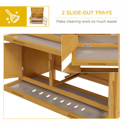 Pawhut Double Decker Rabbit Hutch Bunny Cage Pet House Outdoor W/ Tray, Yellow