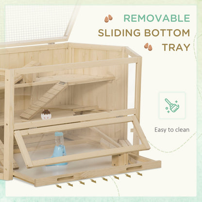 Pawhut 3 Tier Wooden Hamster Cage Gerbil Play Centre W/ Sliding Tray Ramps