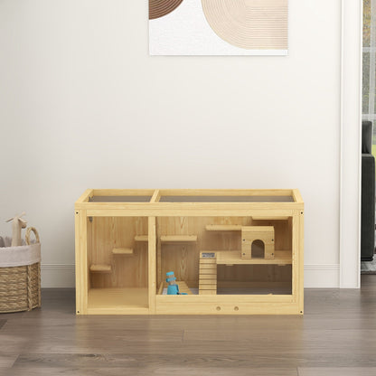 Pawhut Wooden Hamster Cage with Water Bottle, Platforms, Openable Roof