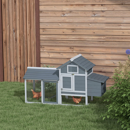 Pawhut Chicken Coop Hen Cage Small Animal Hutch Nesting Box Outdoor Run Grey
