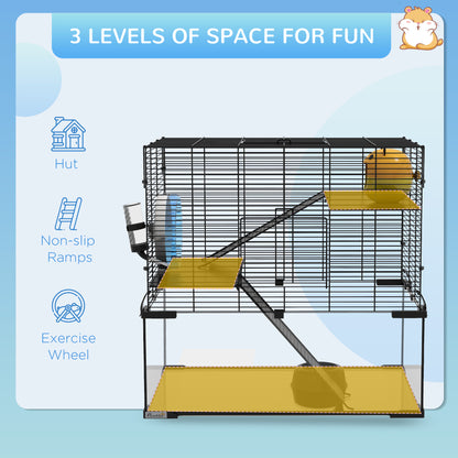 3 Tiers Hamster Cage, Gerbil Cage W/ Ramps, Exercise Wheel