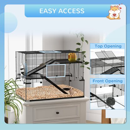 3 Tiers Hamster Cage, Gerbil Cage W/ Ramps, Exercise Wheel