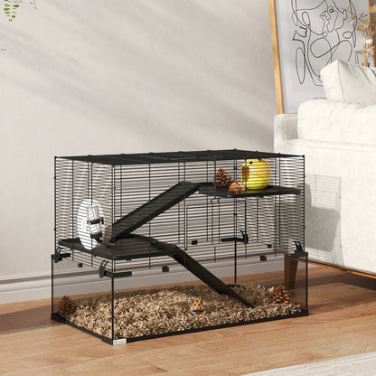 3 Tiers Hamster Cage, Gerbil Cage W/ Ramps, Exercise Wheel