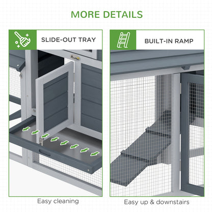 Pawhut Chicken Coop Hen Cage Small Animal Hutch Nesting Box Outdoor Run Grey