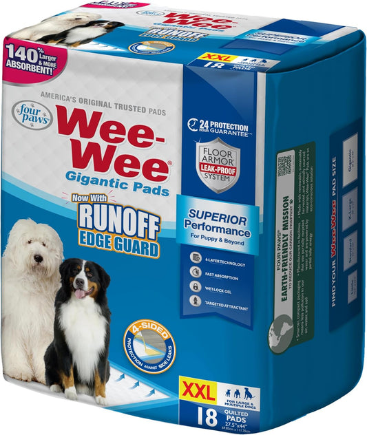 Wee-Wee Superior Performance Pee Pads for Dogs & Puppies, with 6-Layer Leak Proof Technology, for House Training – Gigantic, 69.85Cm X 111.76Cm (27.5" X 44"), (18 Count)