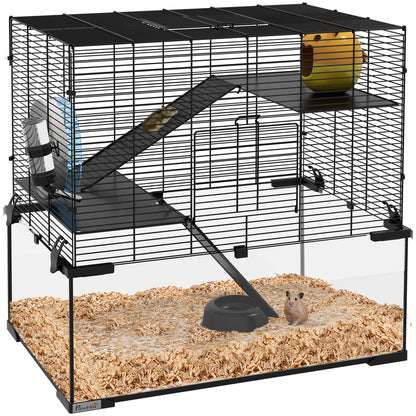 3 Tiers Hamster Cage, Gerbil Cage W/ Ramps, Exercise Wheel