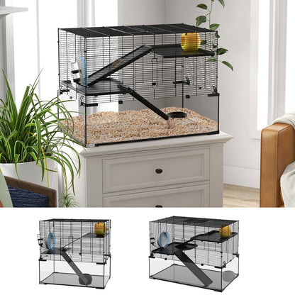 3 Tiers Hamster Cage, Gerbil Cage W/ Ramps, Exercise Wheel