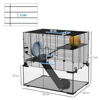 3 Tiers Hamster Cage, Gerbil Cage W/ Ramps, Exercise Wheel
