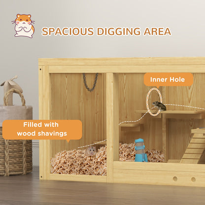 Pawhut Wooden Hamster Cage with Water Bottle, Platforms, Openable Roof