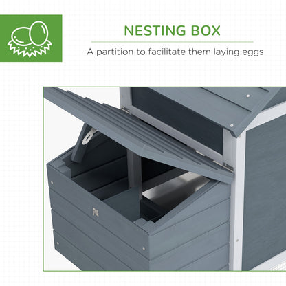 Pawhut Chicken Coop Hen Cage Small Animal Hutch Nesting Box Outdoor Run Grey
