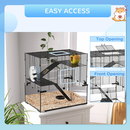 3 Tiers Hamster Cage, Gerbil Cage W/ Ramps, Exercise Wheel