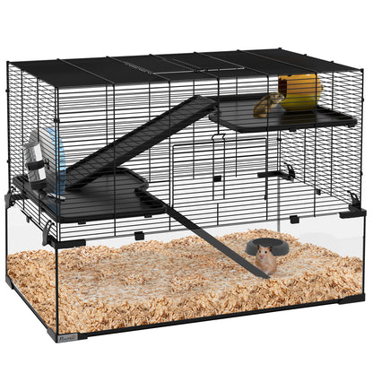 3 Tiers Hamster Cage, Gerbil Cage W/ Ramps, Exercise Wheel