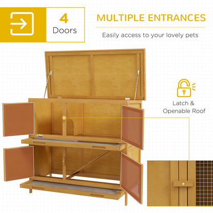 Pawhut Double Decker Rabbit Hutch Bunny Cage Pet House Outdoor W/ Tray, Yellow